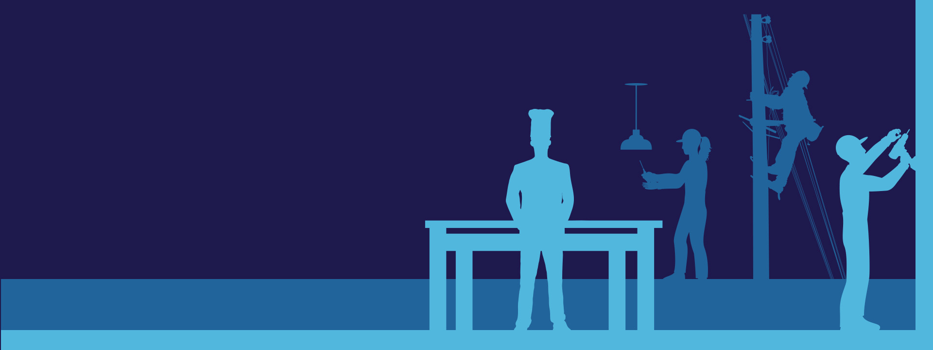 Illustrated silhouette of a worker on a telephone pole
