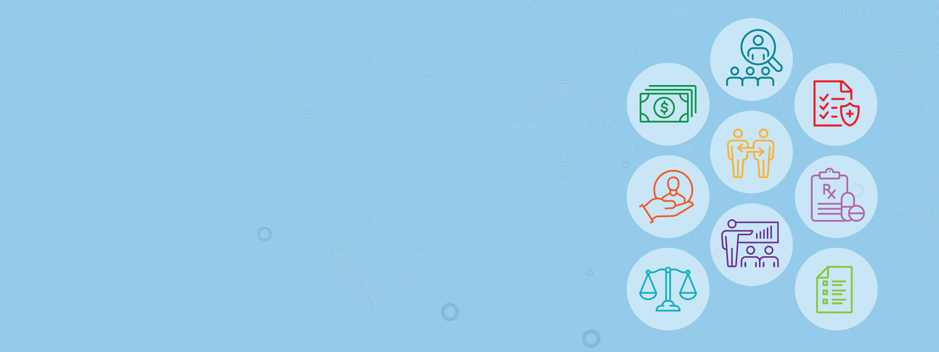Hexagons containing benefit-related icons