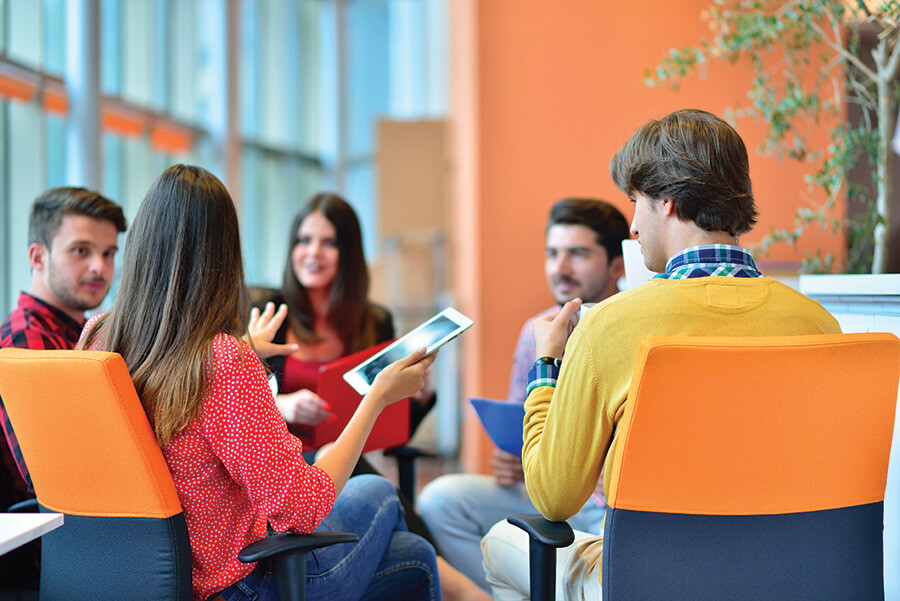 A group of people in conversation